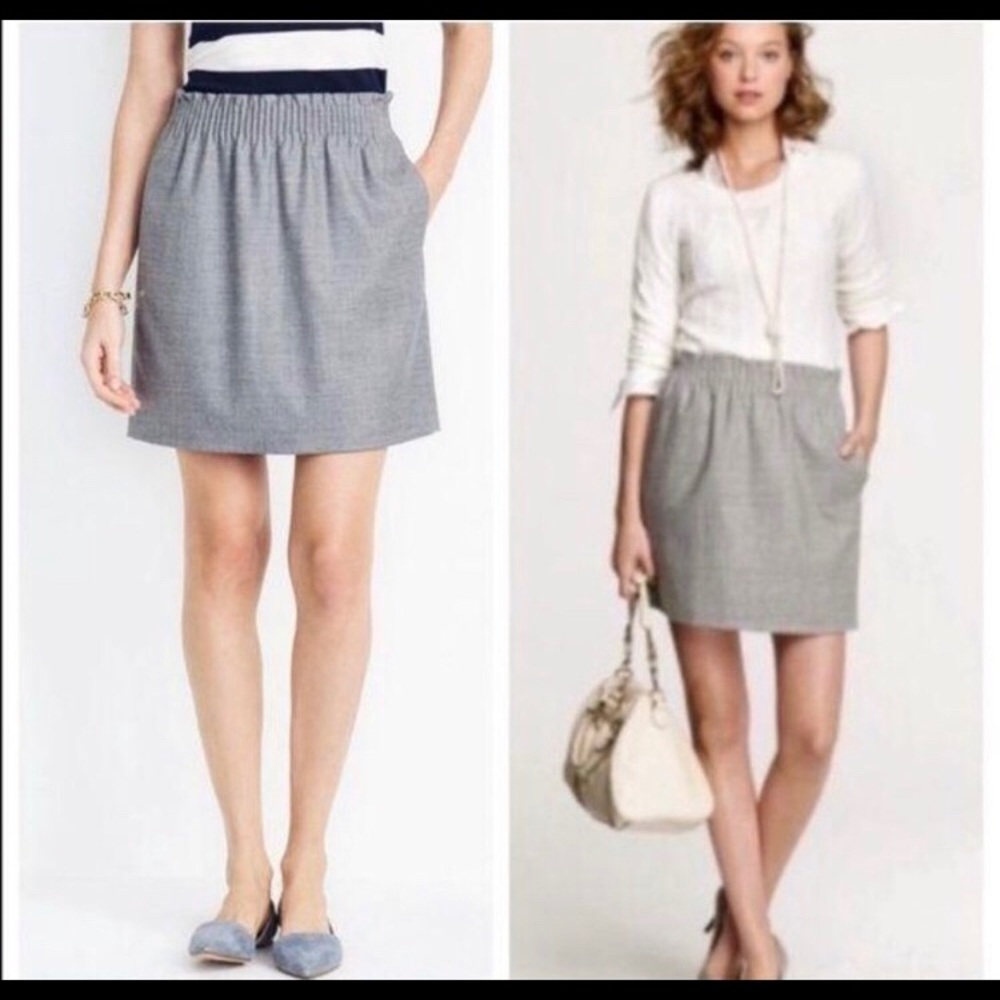 J Crew Gray Gathered Waist Wool Skirt